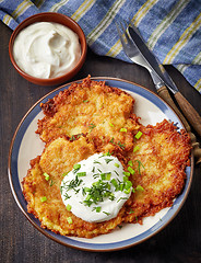 Image showing Plate of potato pancakes