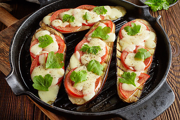 Image showing grilled eggplants on cooking pan