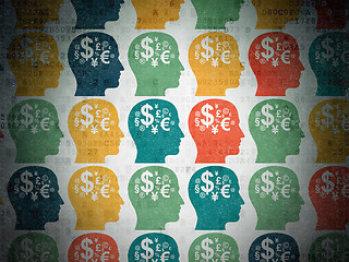 Image showing Studying concept: Head With Finance Symbol icons on Digital Paper background