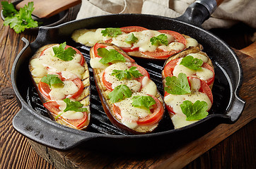 Image showing grilled eggplants on cooking pan