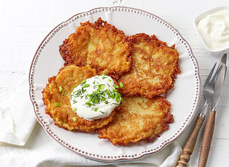 Image showing Potato pancakes on white plate