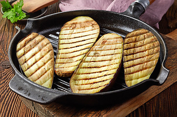 Image showing grilled eggplants on cooking pan