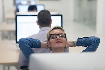 Image showing startup business, woman  working on desktop computer