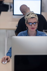 Image showing startup business, woman  working on desktop computer