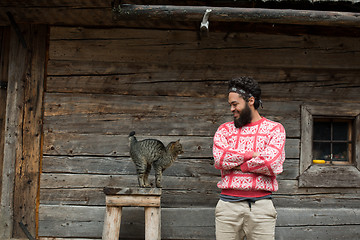 Image showing portrait of man and cat