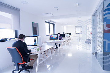 Image showing startup business, software developer working on computer