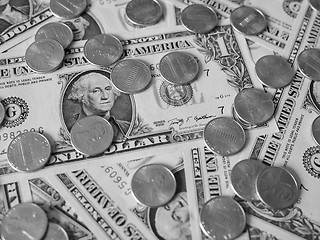 Image showing Black and white Dollar coins and notes