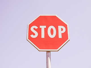 Image showing  Stop sign over blue sky vintage