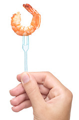 Image showing grilled shrimp on fork