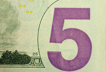 Image showing five dollars,  close up.