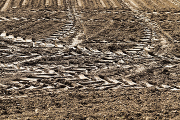 Image showing land plowed field  