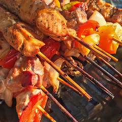 Image showing Brochettes with grilled meat and vegetables