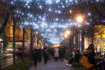 Image showing Illuminated plane tree alley on Zrinjevac