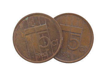 Image showing Old 5 euro cent coins, isolated