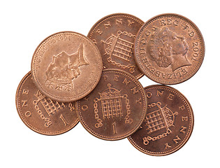 Image showing Penny coins isolated, selective focus