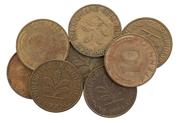 Image showing Germany ten Pfennig Coins, selective focus