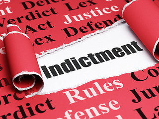 Image showing Law concept: black text Indictment under the piece of  torn paper