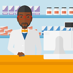 Image showing Pharmacist at counter with cash box.