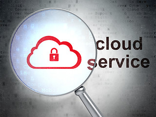 Image showing Cloud computing concept: Cloud With Padlock and Cloud Service with optical glass