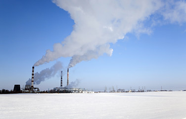 Image showing Chemical plant,  winter 