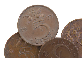 Image showing Old 5 euro cent coins, isolated, selective focus