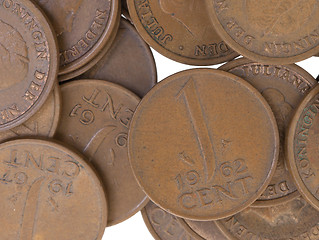 Image showing Old dutch cent coins, isolated, selective focus