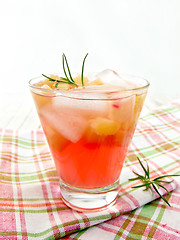 Image showing Lemonade with rhubarb and rosemary on checkered napkin