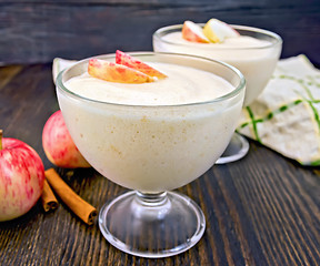 Image showing Jelly airy apple in glass bowl with cinnamon on board