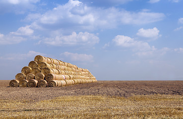 Image showing haystacks piled straw  