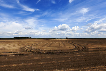 Image showing plowed field. sky  