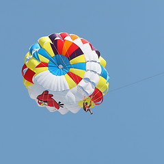 Image showing Parasailing in a blue sky