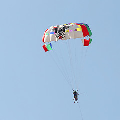 Image showing Parasailing in a blue sky 