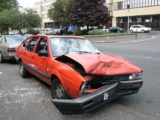 Image showing Crash Damaged Red Car