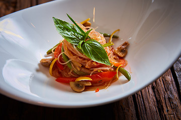 Image showing Glass noodles with mushrooms and vegetables. 
