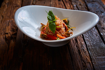 Image showing Glass noodles with mushrooms and vegetables. 