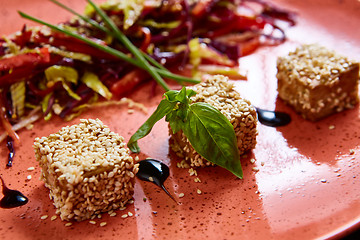 Image showing Stir fried tofu in a bowl with sesame 