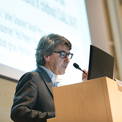 Image showing Speaker giving talk at Business Conference.