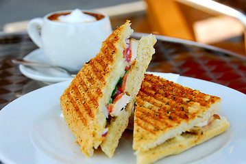 Image showing Sandwich and coffee