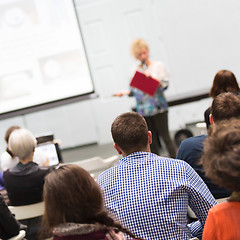 Image showing Woman lecturing at university.