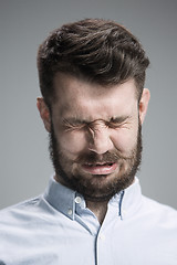 Image showing The crying man with tears on face closeup