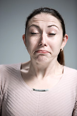 Image showing The crying woman with tears on face closeup