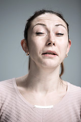 Image showing The crying woman with tears on face closeup