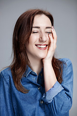 Image showing The happy woman on gray background