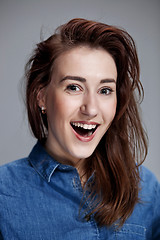 Image showing The happy woman on gray background