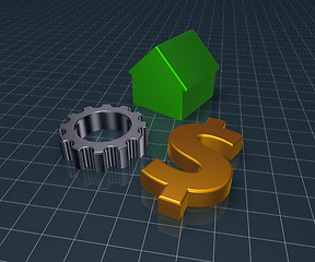 Image showing house, gear wheel and dollar symbol