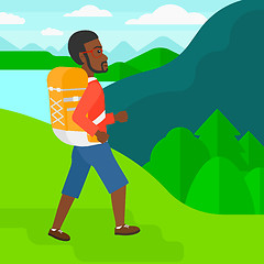 Image showing Man with backpack hiking.