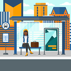 Image showing Woman waiting for bus.