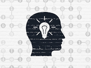 Image showing Business concept: Head With Light Bulb on wall background