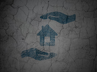 Image showing Insurance concept: House And Palm on grunge wall background