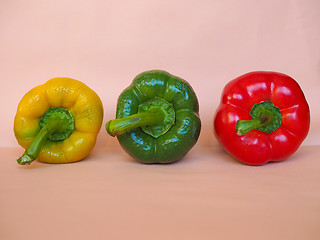 Image showing Yellow Green and Red Peppers vegetables